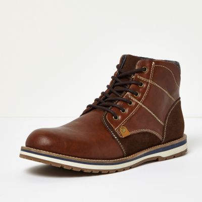 Brown lace-up work boots
